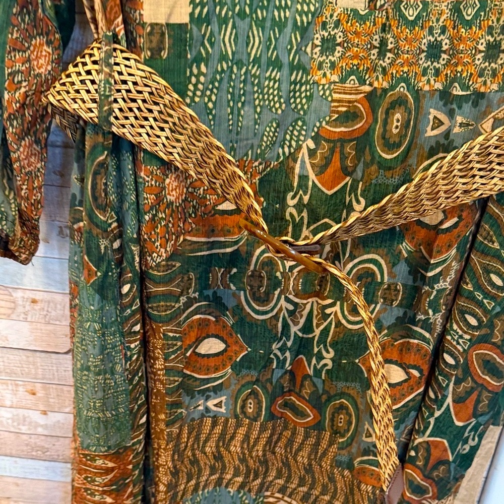 Ellison Green And Brown Patchwork Long Sleeve Dre… - image 5